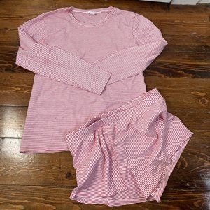 New LAKE Pajamas Pima Cotton Long Short Weekend Set PJs Size M Red Stripe